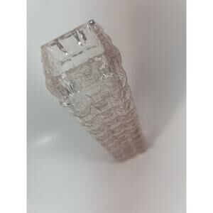 Vintage Pale Pink Glass Bud Vase Cubist Block Art Deco Depression Glow UV